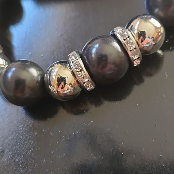 Elegant Black Silver Tone Beaded Bracelet Stretchy Womens Jewelry Accessory Cute - Picture 6 of 13